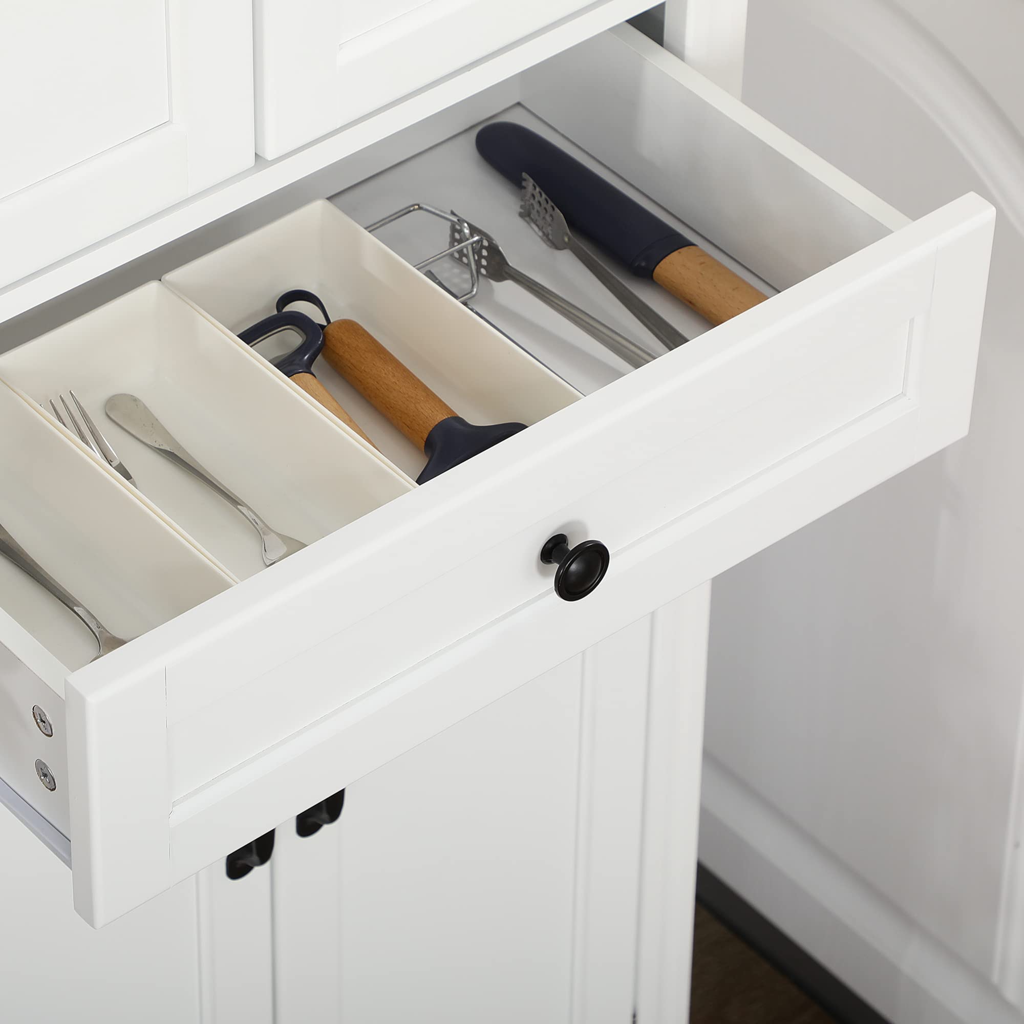 HOMCOM Buffet Haut Armoire de Cuisine 4 Portes 2 placards et 1 tiroir Central Hauteur 170 cm avec étagère réglable - Blanc