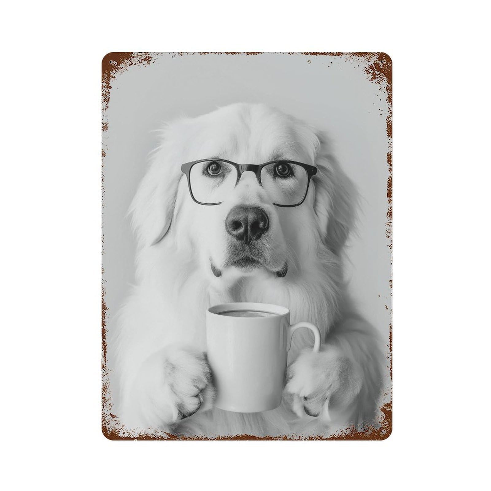xiaoxiaoshen Great Pyrenees Drinking Coffee Wall Art Wall Decor Art Metal Tin Poster Modern Home Decor Art Home Bar Shop Decorations Vintage Sign 40x30cm