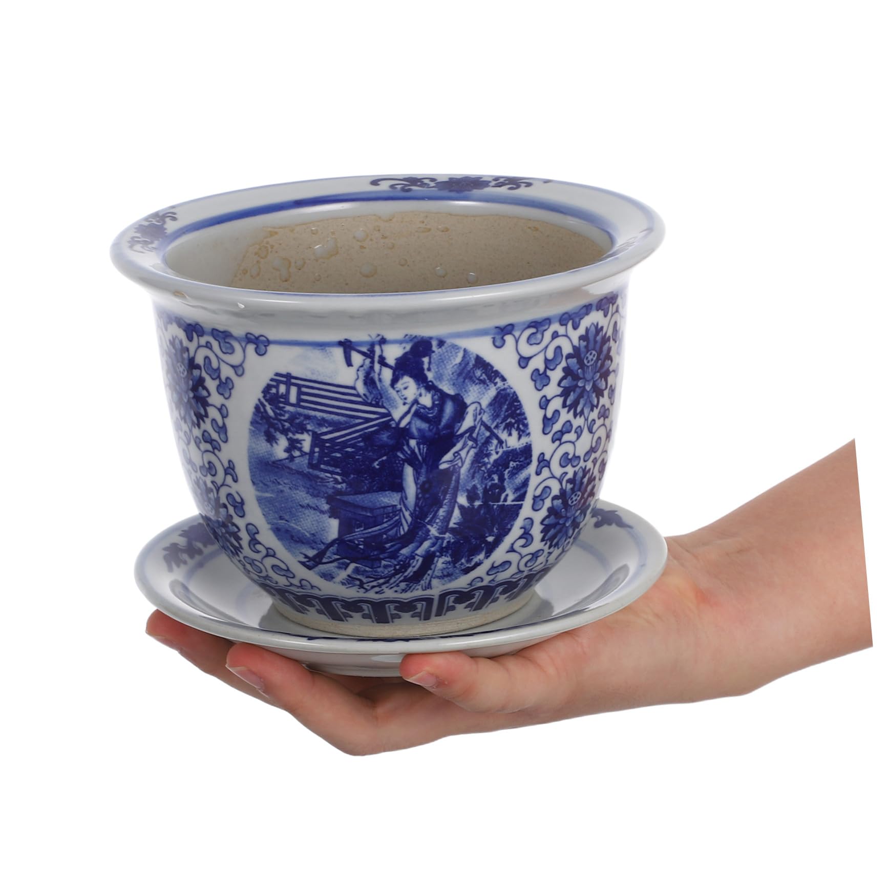 BESTonZON Ceramiczny Doniczka z Podstawką Chiński Niebiesko Biały Kwiatowy Wzór Dekoracyjny Doniczka Do Roślin Domowych Sukulentów i Bonsai Łatwy Utrzymaniu Design