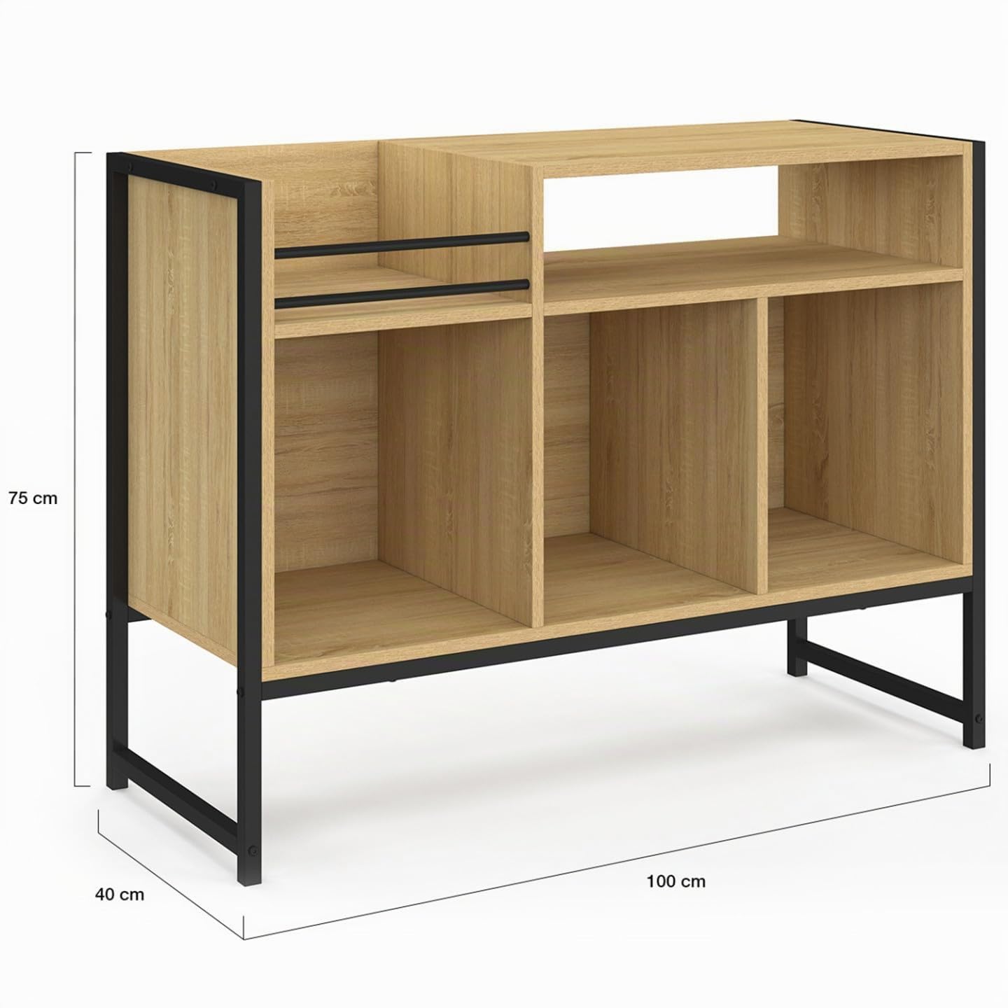 IDMarket – Mueble de vinilo, aparador de almacenamiento, 100 cm, madera y negro, diseño industrial
