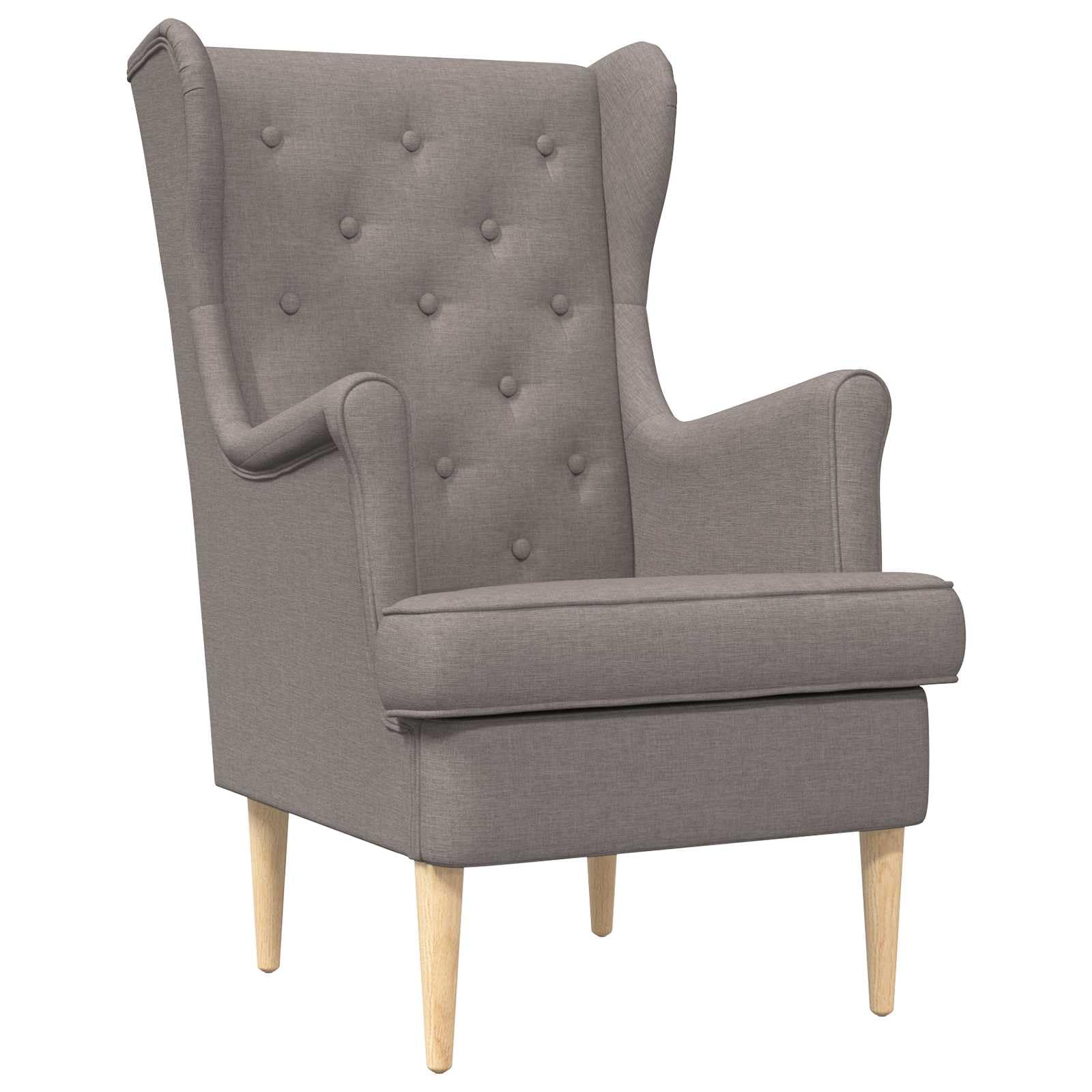Poltrona Moderna in Tessuto Tortora con Gambe in Legno, 65x79x100 cm