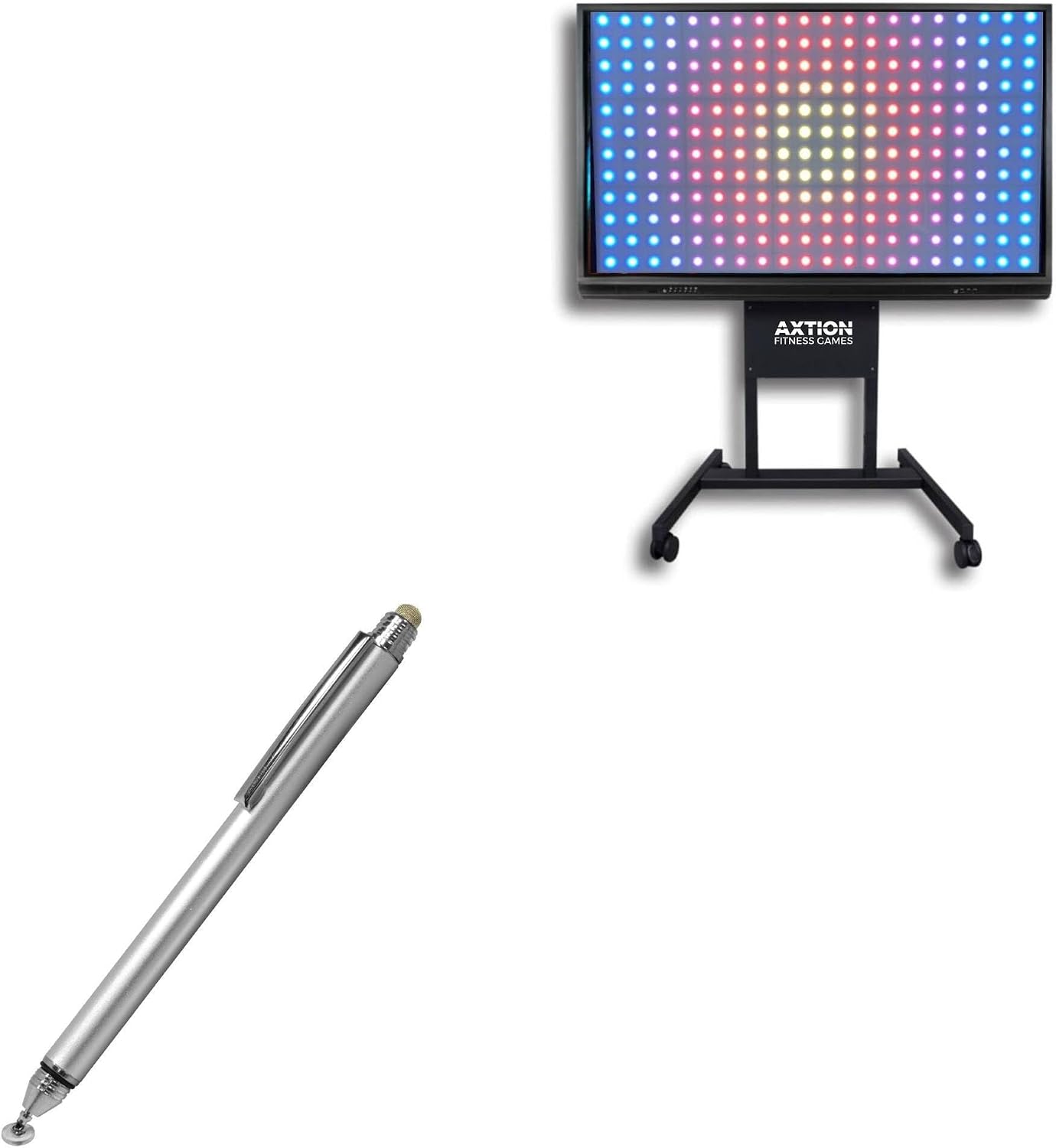 BoxWave Stylus Pen Compatible with Axtion Fun Board 32" Interactive Touch Pad - DualTip Capacitive Stylus, Fiber Tip Disc Tip Capacitive Stylus Pen - Metallic Silver