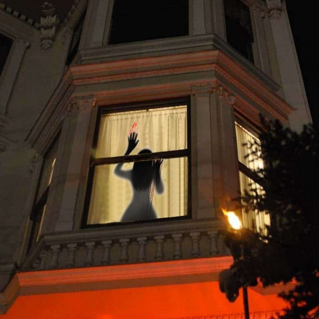 Halloween Spooky Window Clings Removable Horrible Ghost Window Stickers Creepy Car Glass Posters with Bloody Handprint Scary Silhouette for Windows Glass Walls Party Decoration