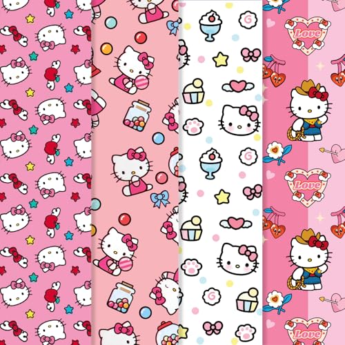 MUSNOW 4 Pcs Kitty Cat Wrapping Paper for Baby Shower Kids Birthday Party Decorations Wedding DIY Crafts Gift Packing 20 x 30 Inch