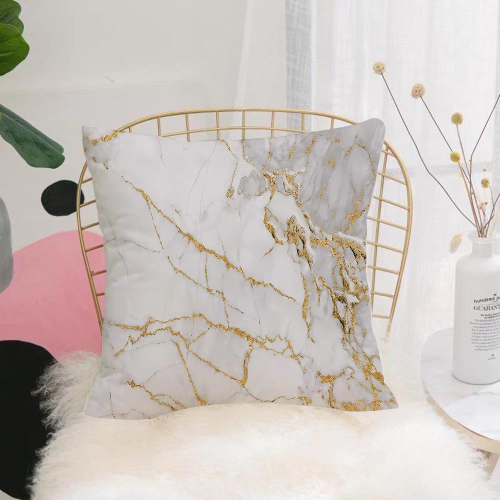 HYOSXW Cushion Cover,Throw Pillow Case Home Decorative for Living Room Bedroom Sofa Chair 16X16 Inch,Marble, luxurious texture of gilt white marble,Pillowcase 40X40cm