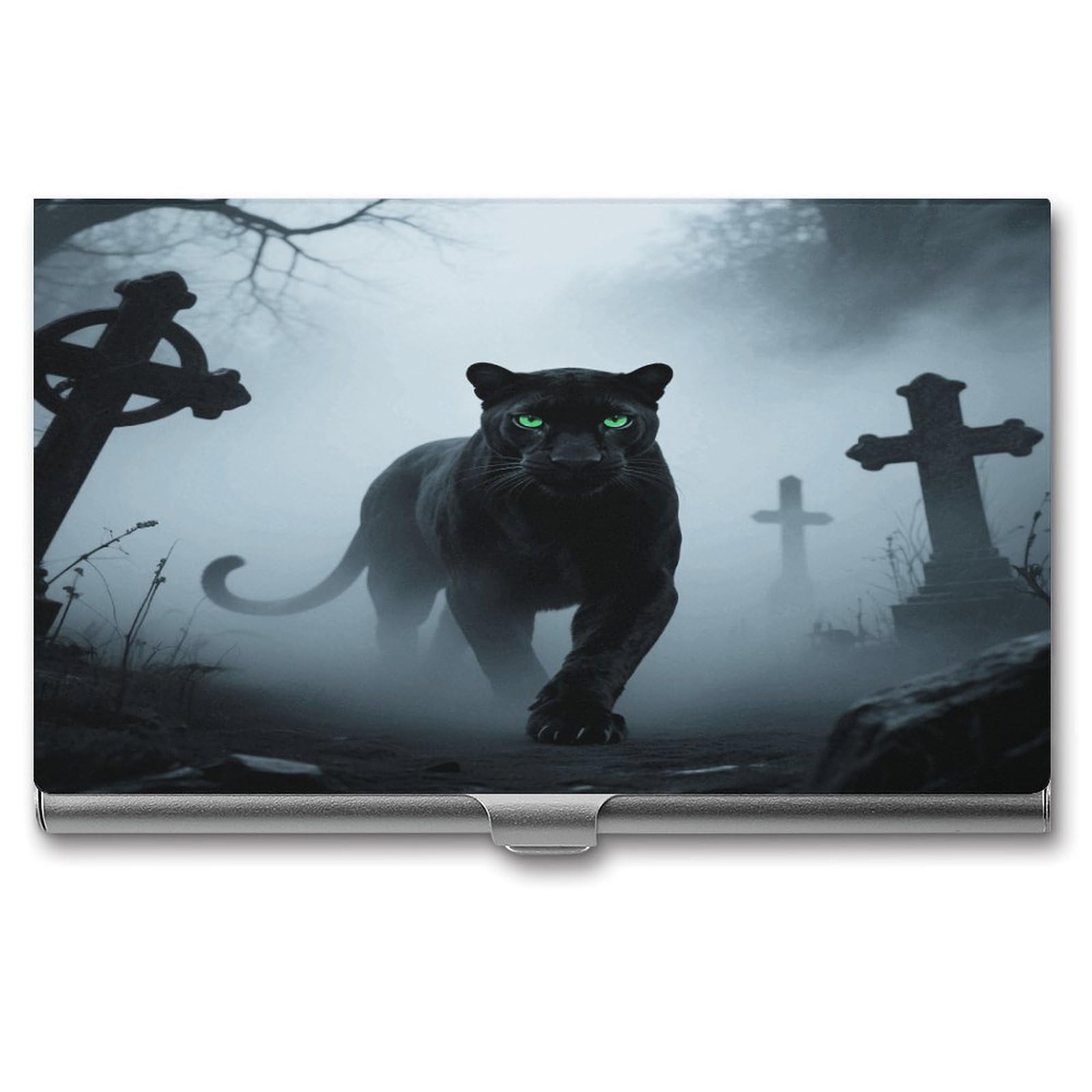 LZQPOEAS Panther Business Card Holder Aluminum Alloy Flip Cover Slim Name Cards Case Lightweight Business Name Card Holder Case Portable Purse Name Cards Holder