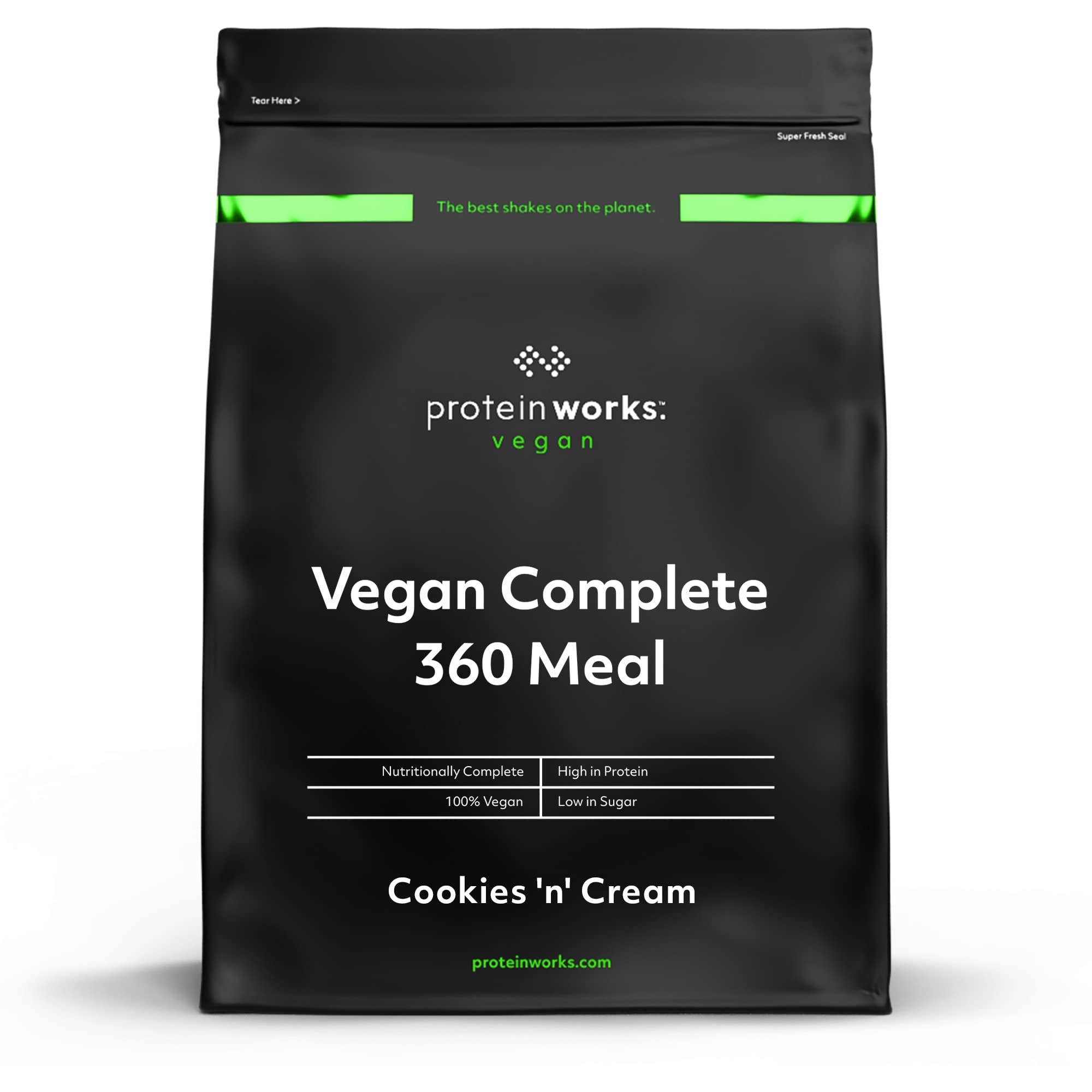 Protein Works - Vegan Complete 360 Meal, Award-Winning Meal Replacement, Tri-Protein Blend, Premium Plant-Based Ingredients, Essential Vitamins & Minerals, Cookies 'n' Cream, 5 Meals, 500g