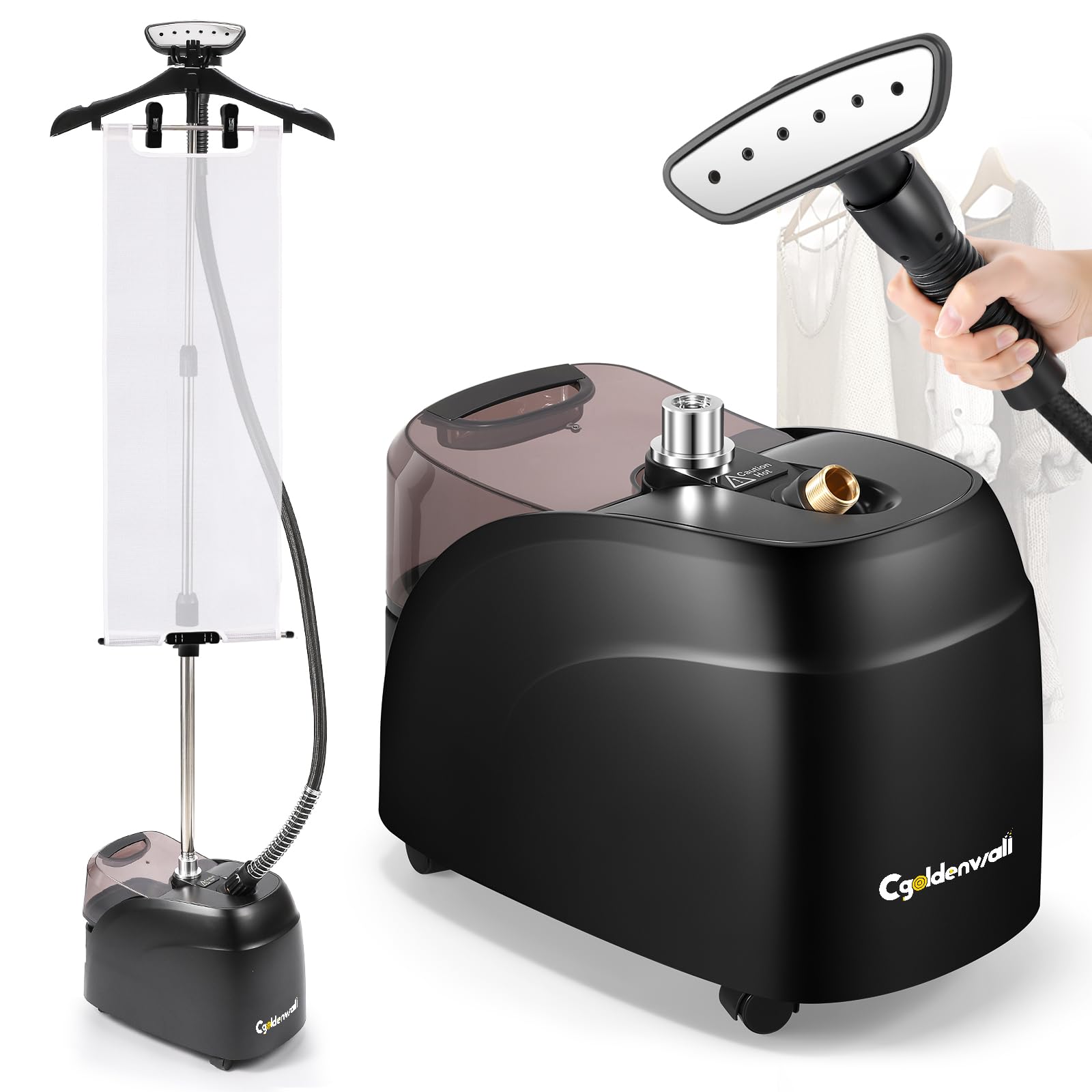 CGOLDENWALL 2000W Vertikales Dampfglätter, 3.2L Abnehmbarer Wassertank, 45s Schnelles Aufheizen, Duale Dampfstufen für alle Stoffe - mit Zubehör & Höhenverstellbar