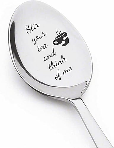 Stir Your Coffee Think Of Me| Cuchara grabada | Parejas, marido, esposa, novia, novio, regalos de cumpleaños, regalos de propuesta de amor del día