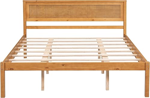 Miniatura 18 de P PURLOVE Base de cama de tamaño matrimonial, cama de plataforma de madera maciza con cabecero, no necesita somier, color blanco