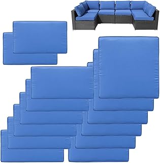 14Pcs Patio Cushion Covers Replacement Splashproof UV-Resistant Inelastic Covers with Zippers, Max Compatible 25.6x25.6x4inch