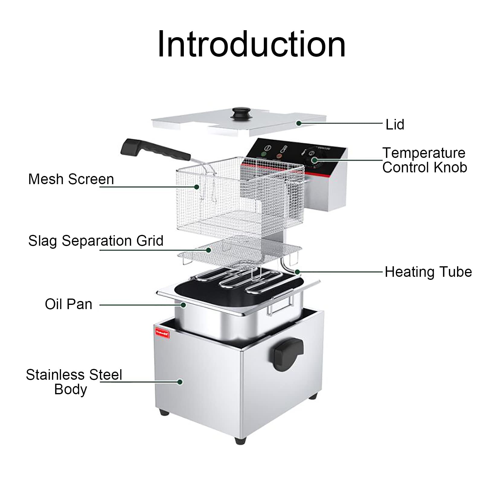 Friggitrice Professionale, Friggitrici Commerciali Elettriche in Acciaio Inossidabile da 2500 W con Limitatore di Temperatura, per Patatine Fritte Tacchino Cucina Domestica Ristorante,8L