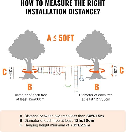 Miniatura 5 de VEVOR Carrera de obstáculos Ninja Warrior para niños, 50 pies resistentes a la intemperie, línea de mono de capacidad de peso de 500 libras, equipo