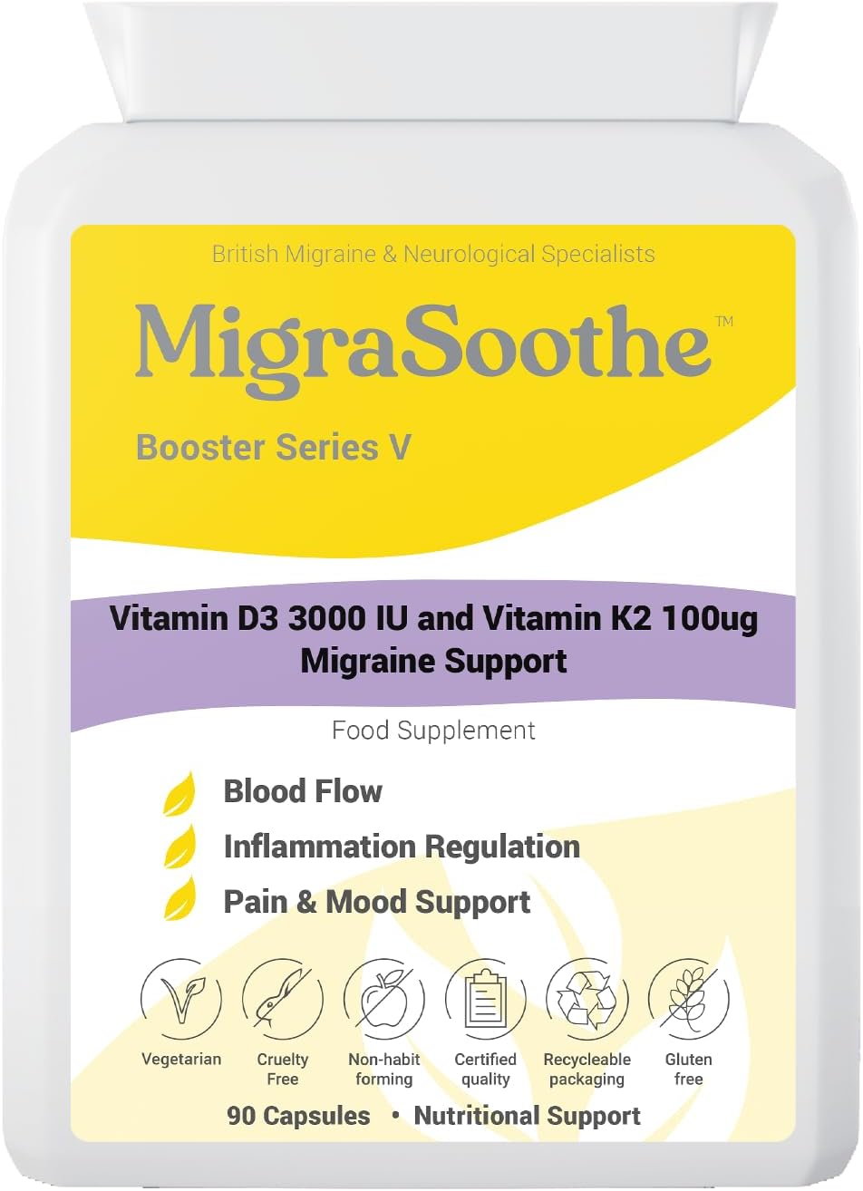 – Booster Vitamin D3 Vitamin K2 MK7 Complex for migraine Relief 2-3 Months Supply (90)