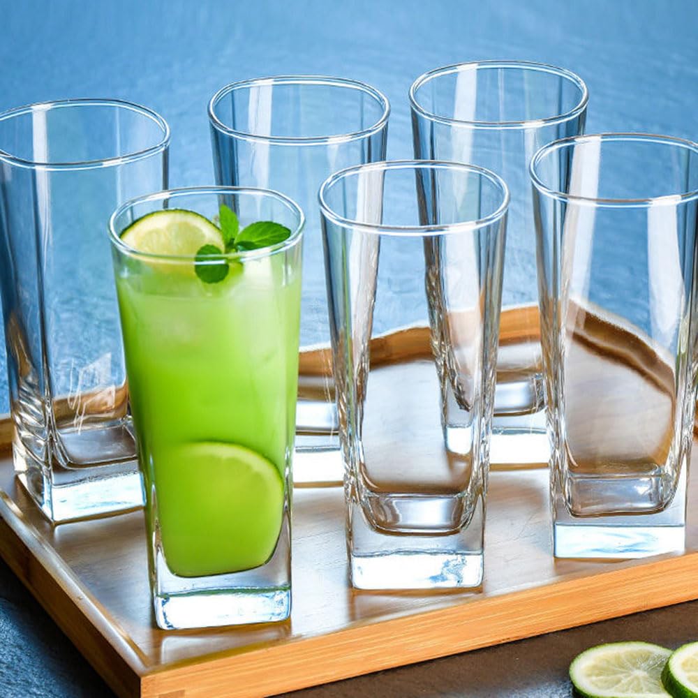 Kwadratowe szklanki do Highball 330 ml, przezroczyste, wysokie szklanki do picia, nowoczesne, do wody, koktajli, mojito i codziennego użytku