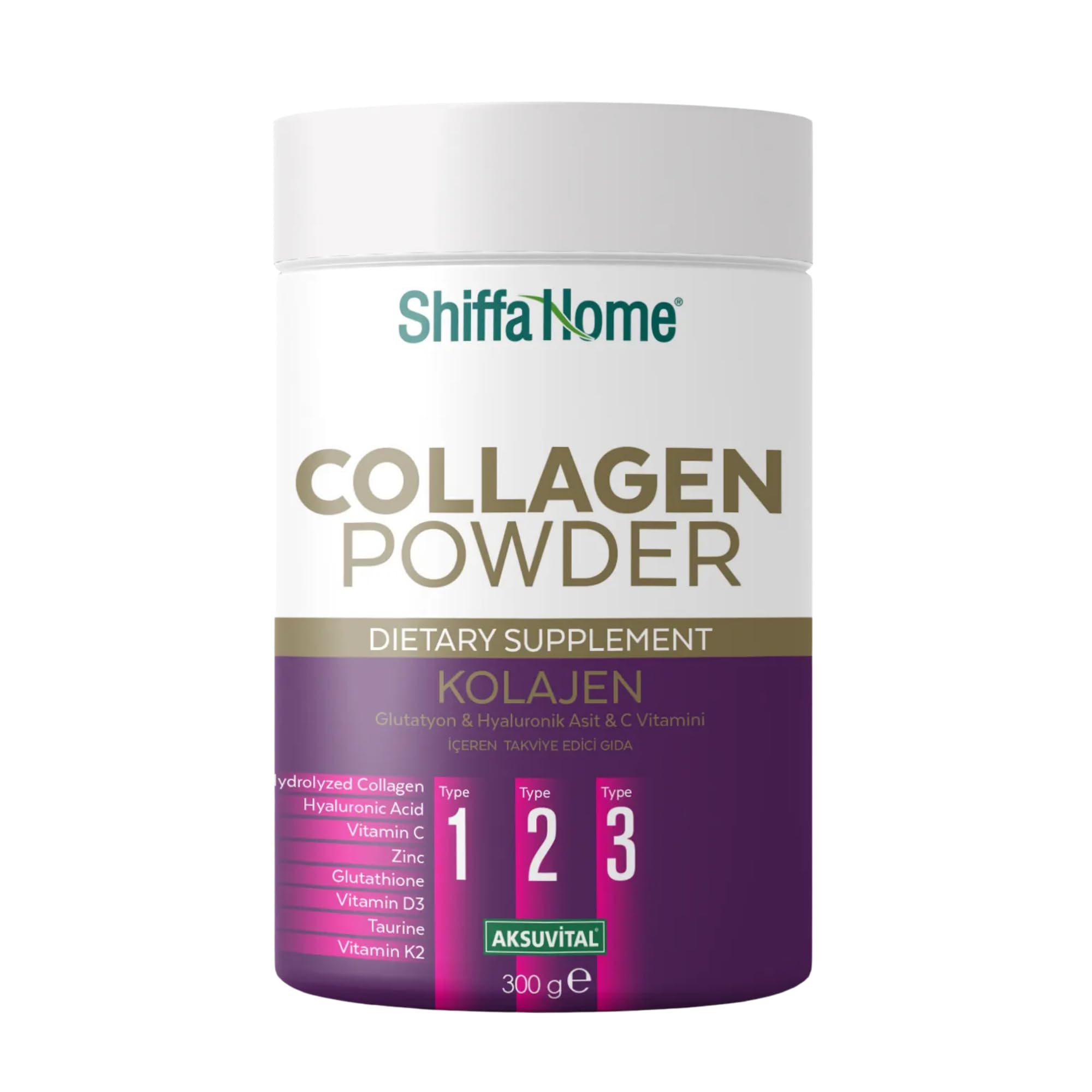 shiffahome Collagen Complex with Glutathione &amp; Hyaluronic Acid | Type I, II &amp; III Hydrolyzed Marine Collagen Powder with Vitamin C, Zinc, D3 &amp; K2 | Dietary Supplement