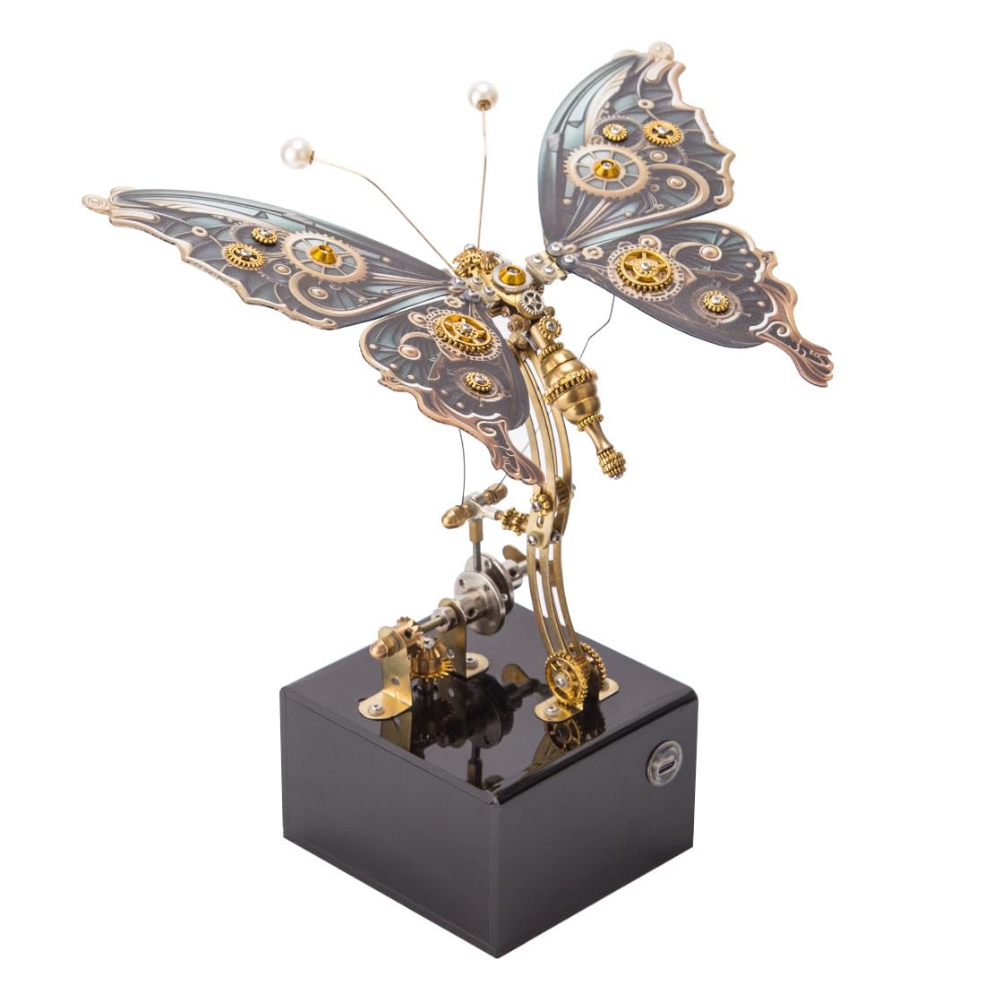 SXDMOUBK 3D DIY Mechanical Dynamic Butterfly Metal Assembly Model with Music Box - Rechargeable Type-C, Smooth Flapping Wings, Elegant Acrylic Base, Unique Kinetic Art Gift for Home Decor