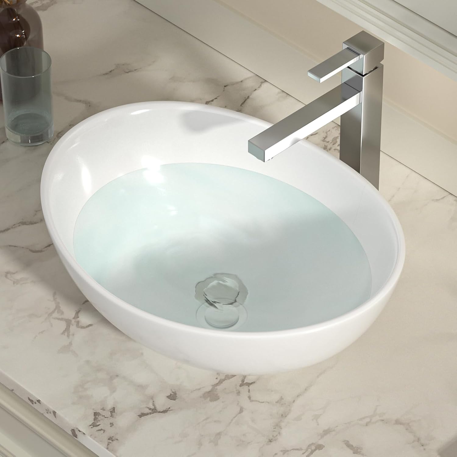 Oval Vessel Sink - IOROYO 16"x13" Bathroom Sink Oval Above Counter Vessel Sink White Ceramic Porcelain Bathroom Vessel Bath Vanity Sink