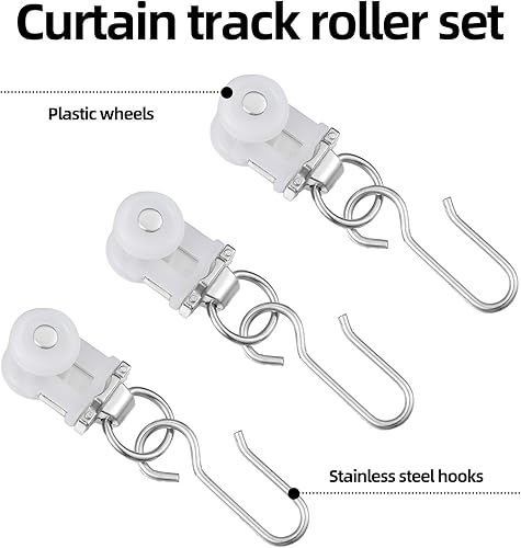 Miniatura 3 de Barydat Juego de ganchos de rodillo de cortina para riel de cortina, juego de deslizadores de doble rueda para colgar en el techo con ganchos de