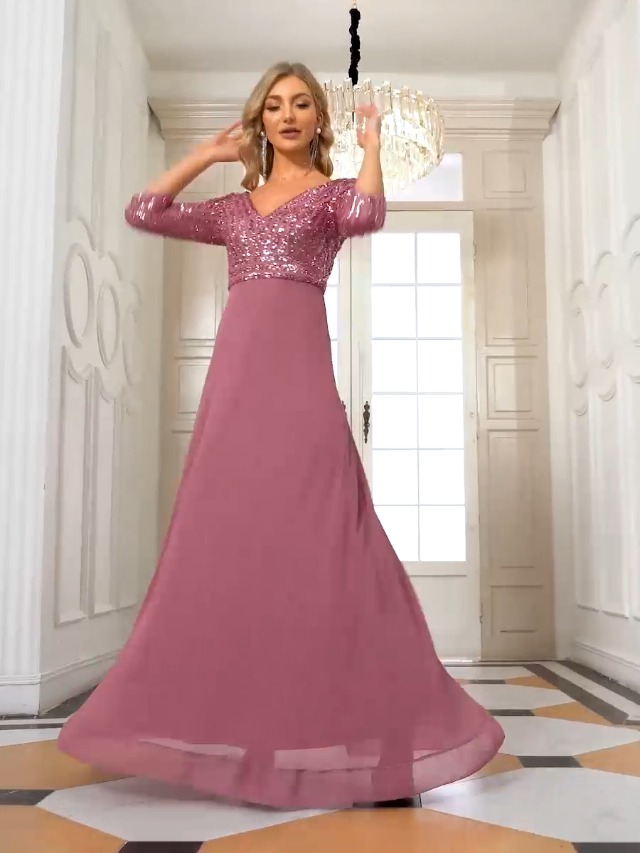 Ever-Pretty Avondjurk voor dames, lang, nauwsluitend, split, V-hals