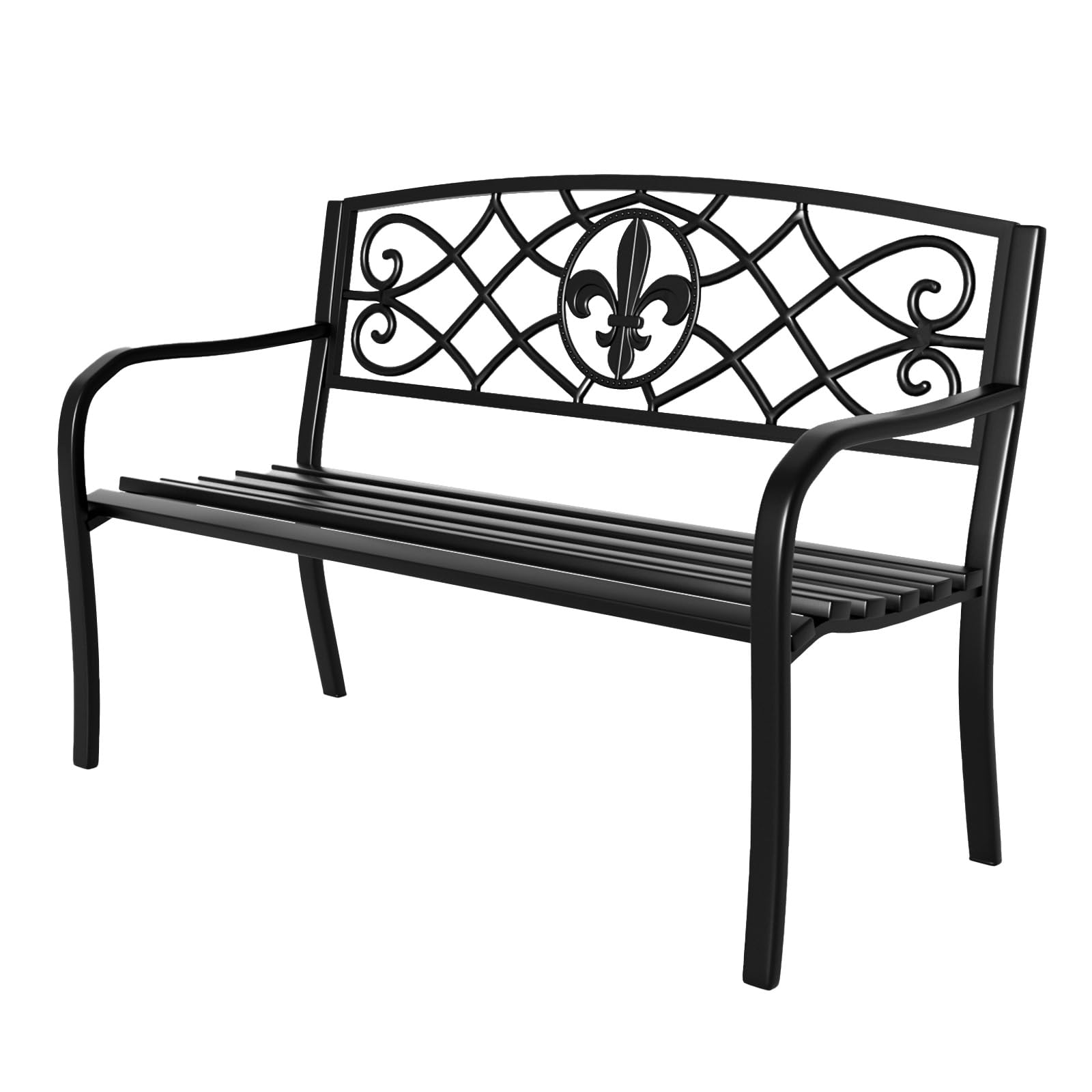HCSH&WILL Outdoor Bench, Weatherproof Park Bench, Classic Garden Bench with Backrest & Armrests, Outdoor Metal Bench for Patio, Porch, Lawn and Yard,