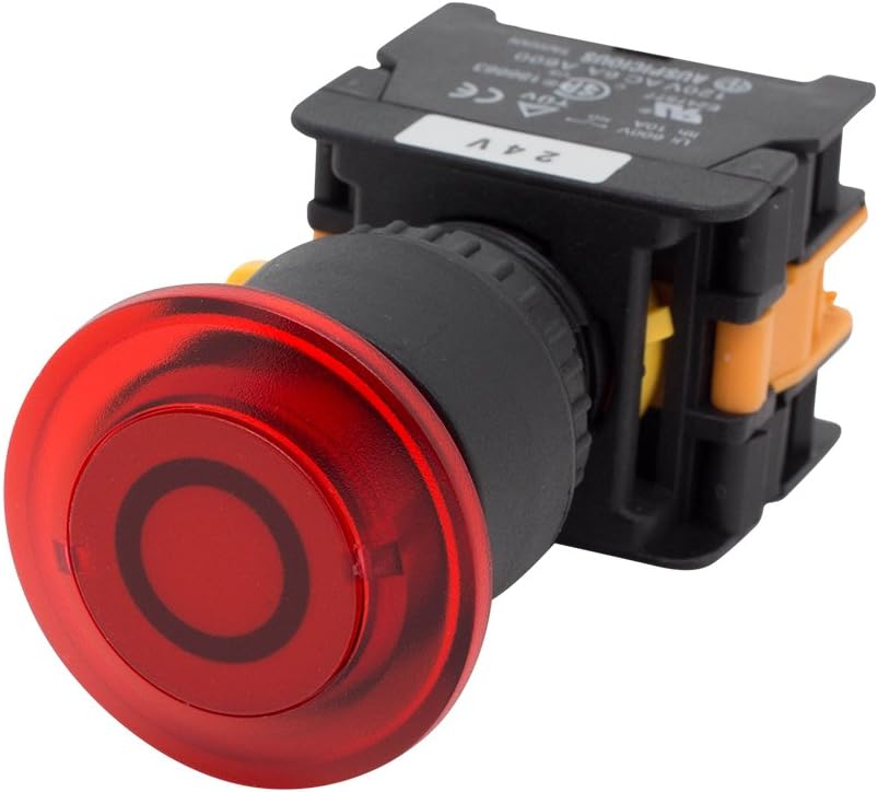 Alpinetech EPFL-22 Red 22mm 1NC 1NO Latch Maintain Push Button Switch 12V LED Illumination