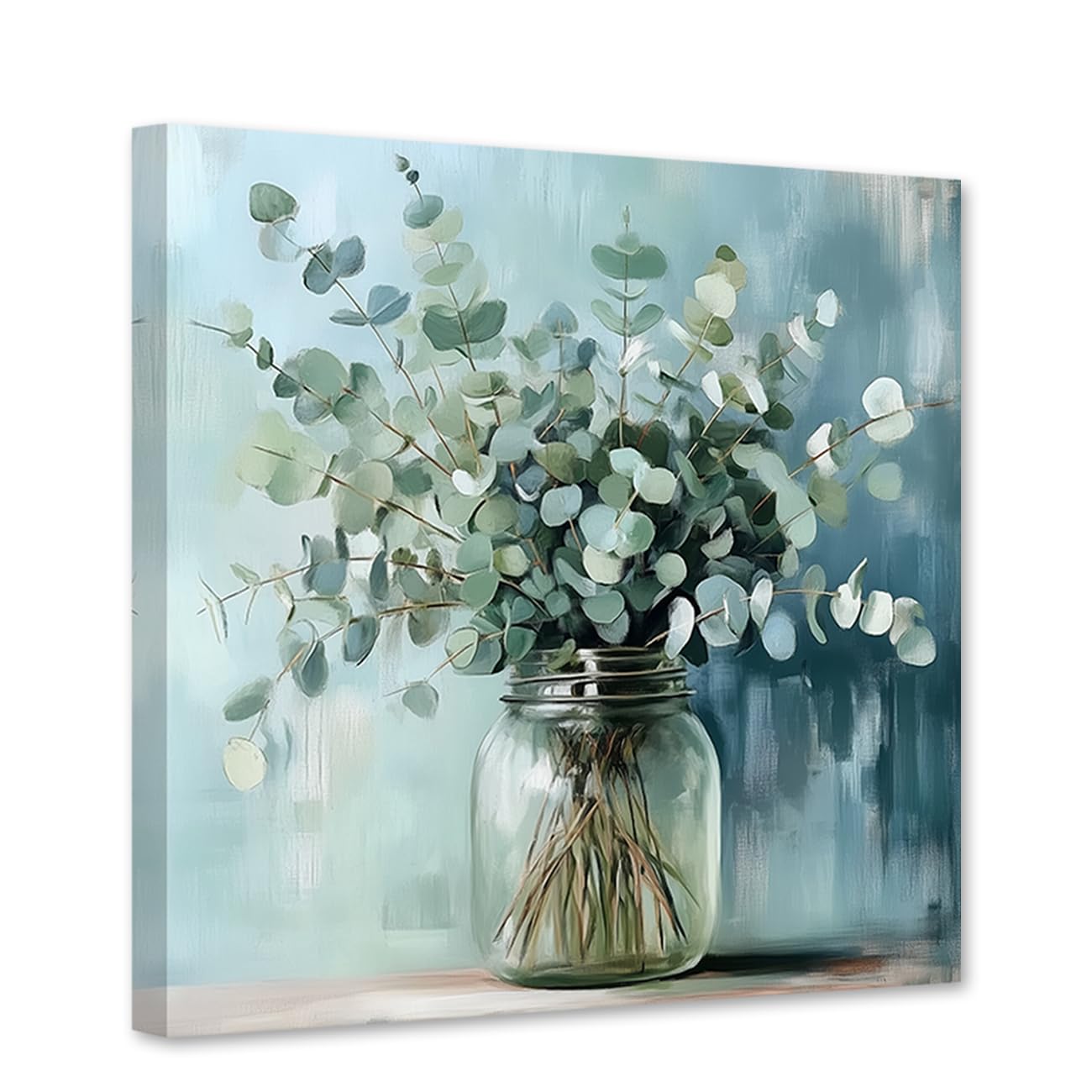 CXHOSTENT Eucalyptus Flower Wall Art Botanical Canvas Art Green Plants Pictures Print Rustic Country Farmhouse Bathroom Bedroom Decor Framed (50L x 50W cm)