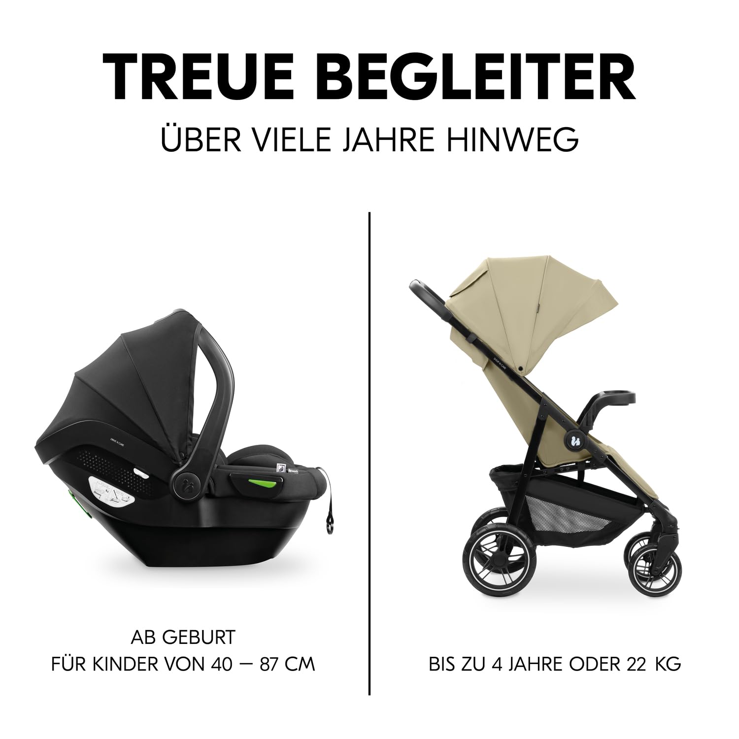 Hauck Shop N Care Travel Set Olive 2in1 Kombikinderwagen ab Geburt bis 22 kg mit i-Size Babyschale Buggy Liegefunktion UPF 50+