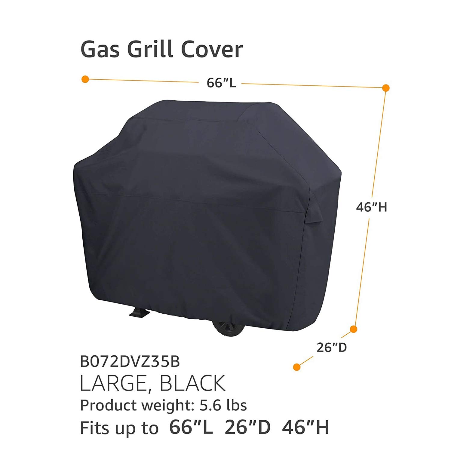 Amazon Basics Copertura per barbecue a gas, per esterni, impermeabile, 165 x 66 x 117 cm (lunghezza x larghezza x altezza), nero
