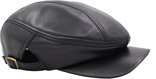 Men's Leather Driving Hat Gatsby Golf Newsboy Cap Black