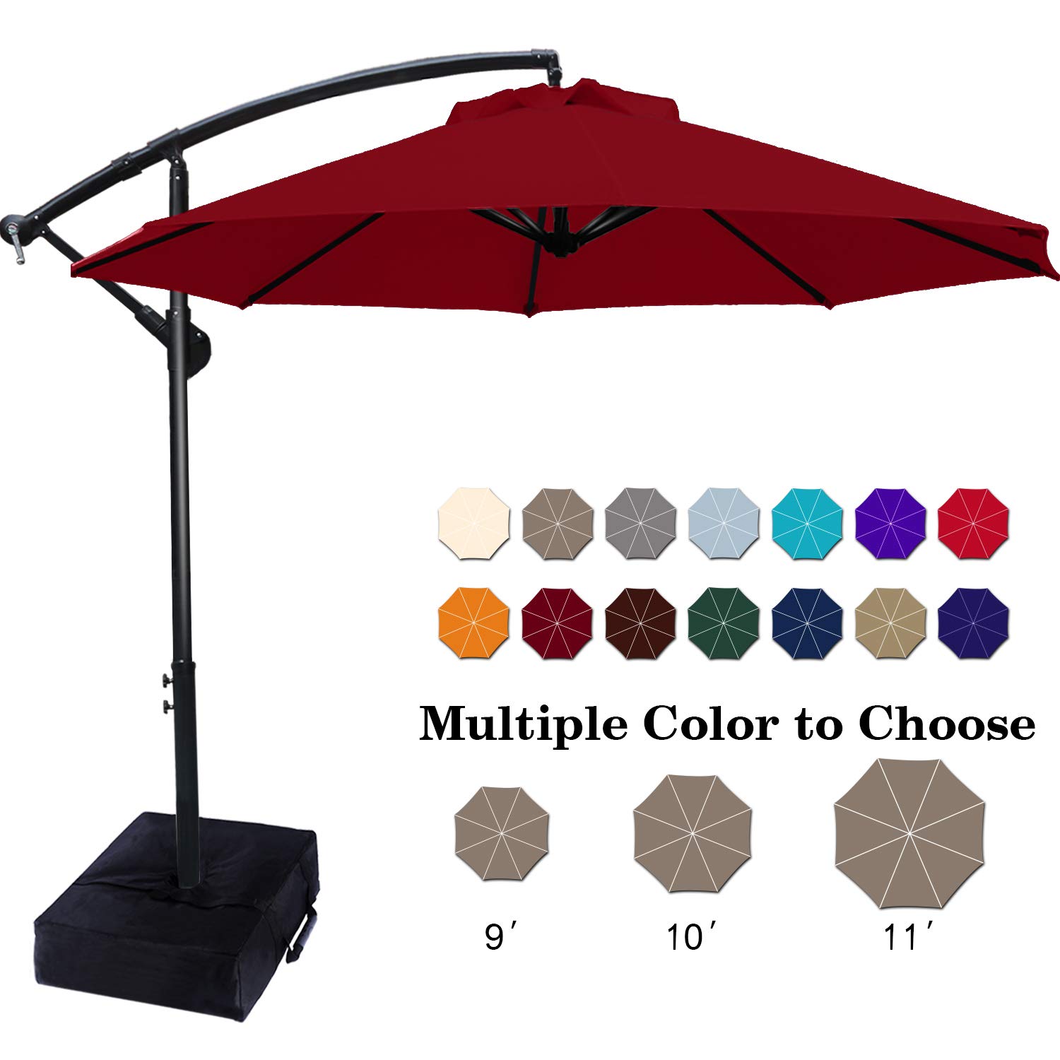 Amazon Com Abccanopy Patio Umbrellas Cantilever Umbrella Offset Hanging Umbrellas 10 Ft Outdoor Market Umbrella With Crank Cross Base For Garden Deck Backyard Pool And Beach 12 Colors Burgundy Garden Outdoor
