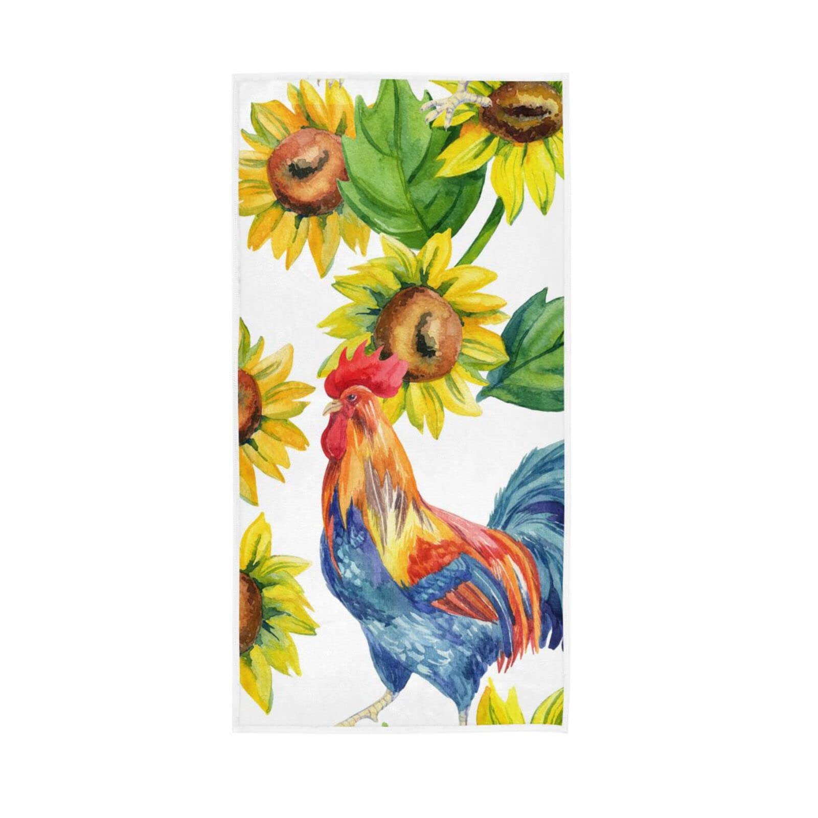 LSRCPD Hand Towels Vintage Sunflower Rooster Chicken Decor Fingertip Soft Face Towel Absorbent Bathroom Kitchen Towels