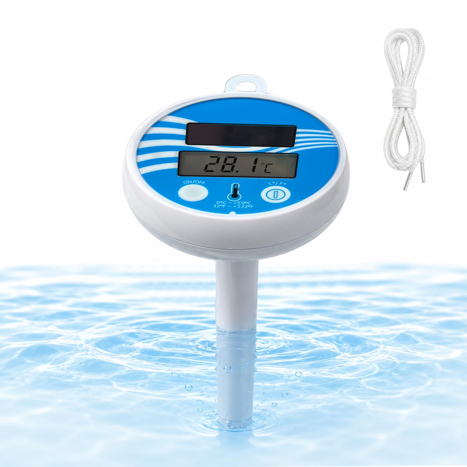 Termómetro Piscina Solar Flotante, Medición 0–50 °C / 32–122 °F, Unidad °C/°F Conmutable, Termómetro Agua Piscina para Piscina, Spa, Jacuzzi y Estanque