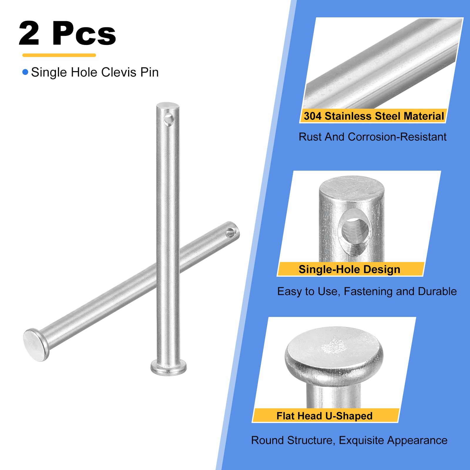 QUARKZMAN 2Pcs M8 x 90mm Perno A Forchetta Monoforo Testa Piatta In Acciaio Inox 304 Per Aggancio Rimorchio Riparazioni Meccaniche Installazione Mobili Attrezzature Industriali
