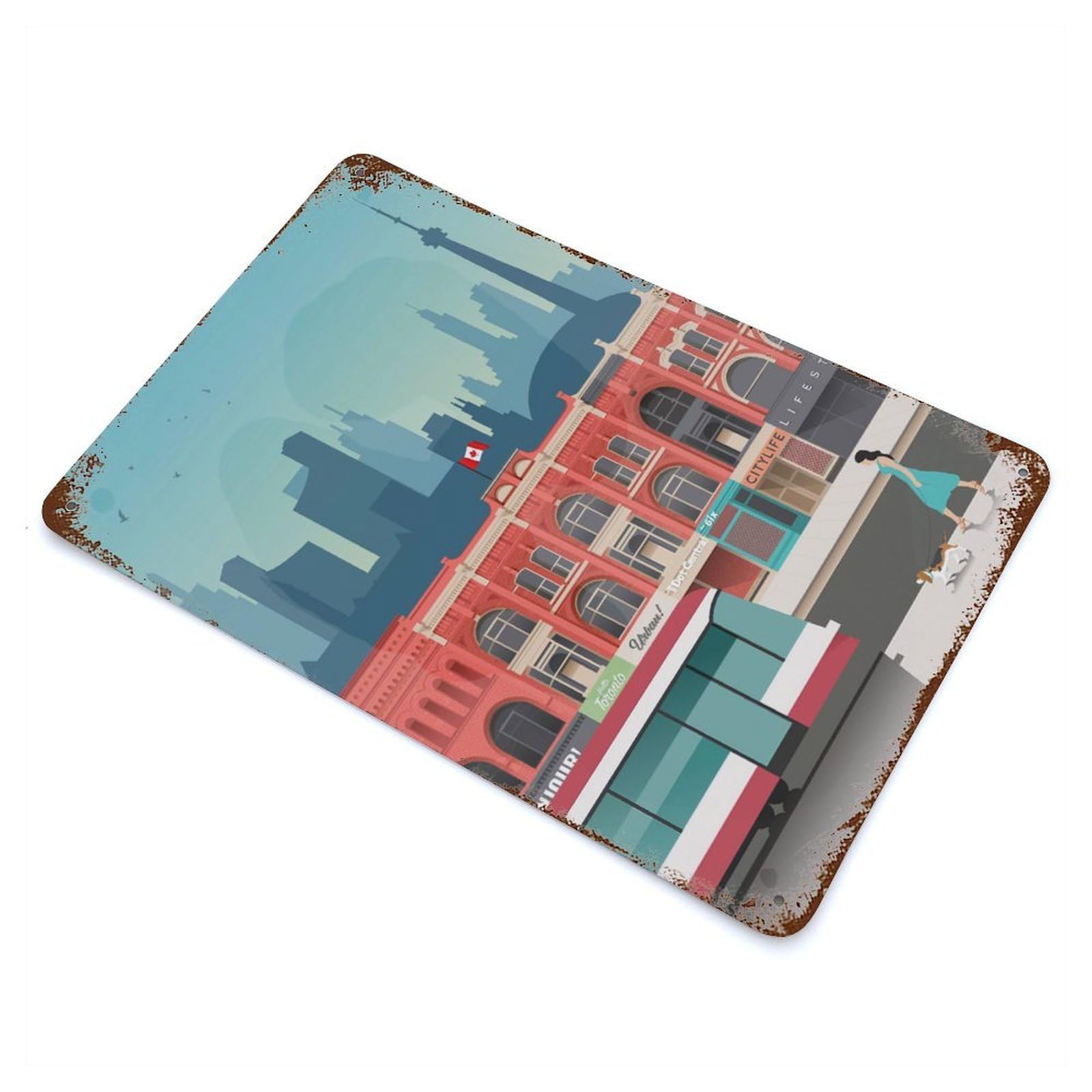 Garage Style Toronto Travel Print Rusty Metal Tin Sign 11.8"x7.9", Shabby Chic Decor for Bar And Workshop