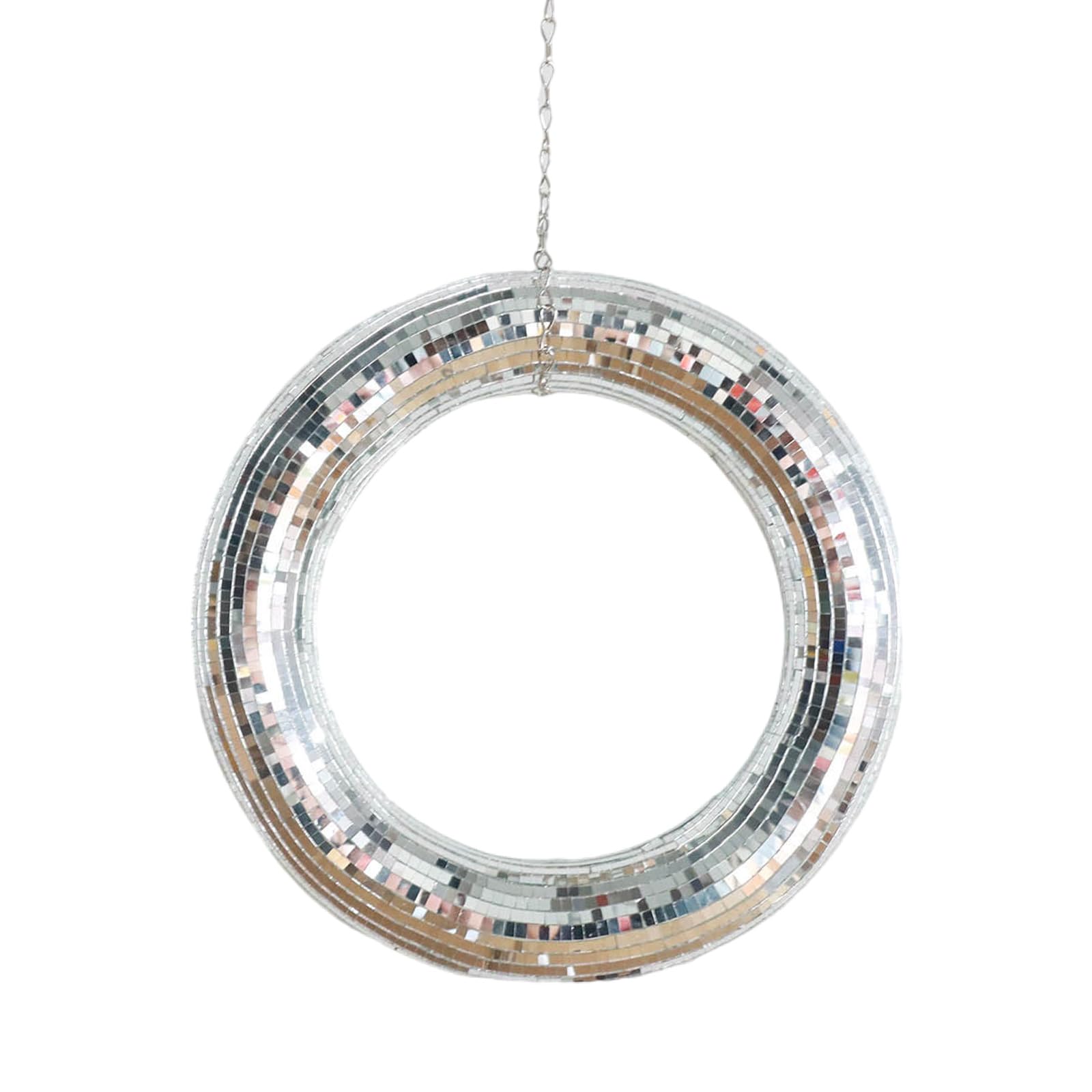 Reflective Discos Wreath Rings Hanging Ornament Sparkling Mirrored Pendants for Festivals Party Front Door Decoration Sparkling Discos Ornament