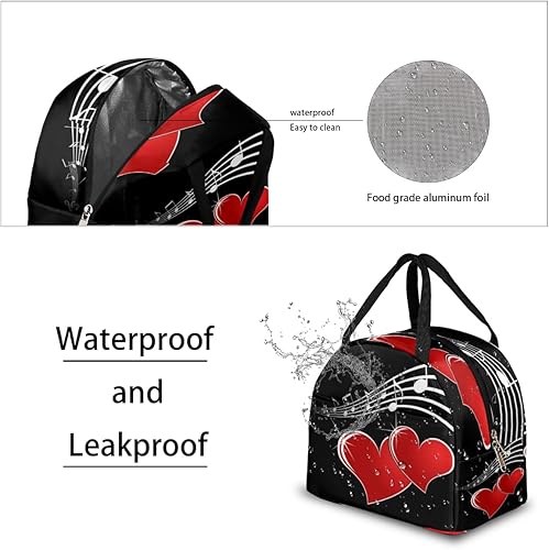 Miniatura 3 de Bolsa de almuerzo aislada reutilizable con diseño de notas musicales para mujeres y adultos, lonchera de alta capacidad, contenedor pequeño a prueba