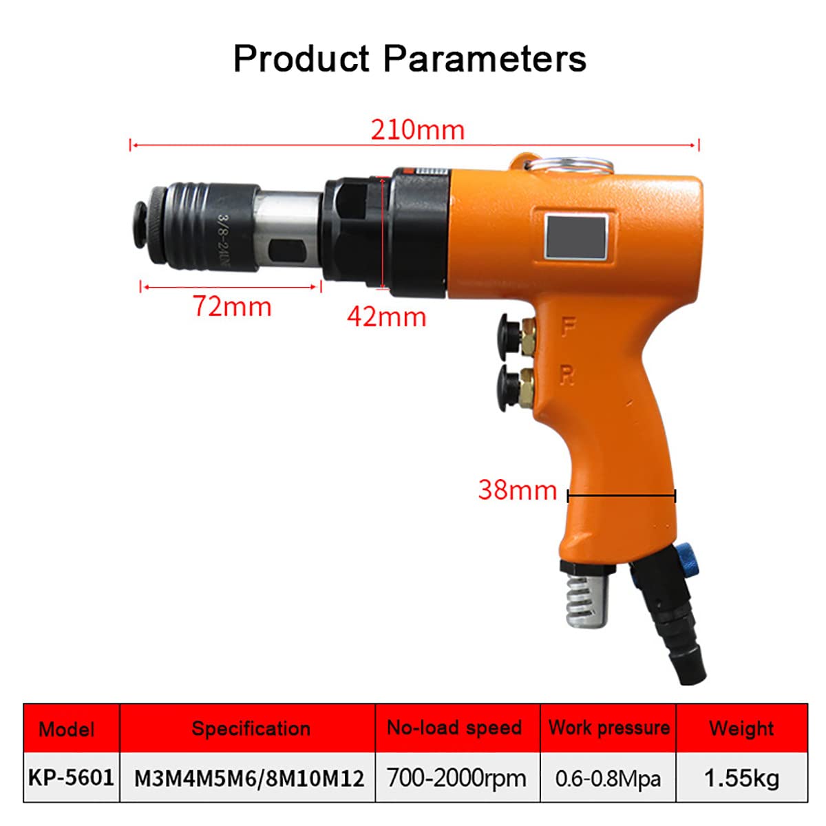 Maschiatrice Pneumatica M3-M12, Maschiatrice Per Trapano Pneumatico Con 6 Mandrini Autobloccanti, Velocità Regolabile 700-2000 Giri/Min, Per Foratura/Maschiatura, Può Maschiare Acciaio/Fusioni,A