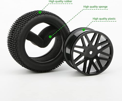 Miniatura 4 de Paquete de 4 ruedas RC, 110 RC, neumáticos RC 110 todoterreno de goma y llanta HEX de 0.472 pulgadas, color negro con insertos de espuma para