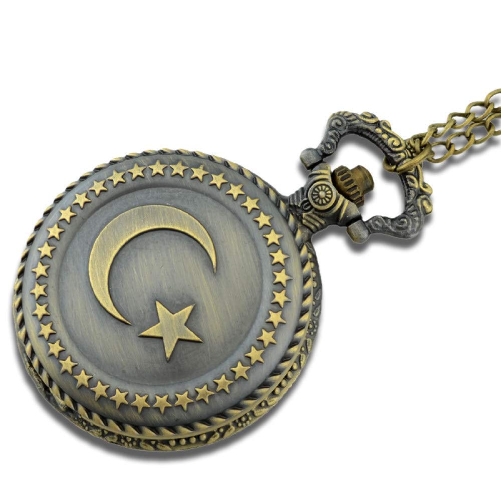 Montre De Poche Quartz Rétro Drapeau Turc - Pendentif Gravé Vintage Avec Chaîne, Style Steampunk Idéal Cadeau