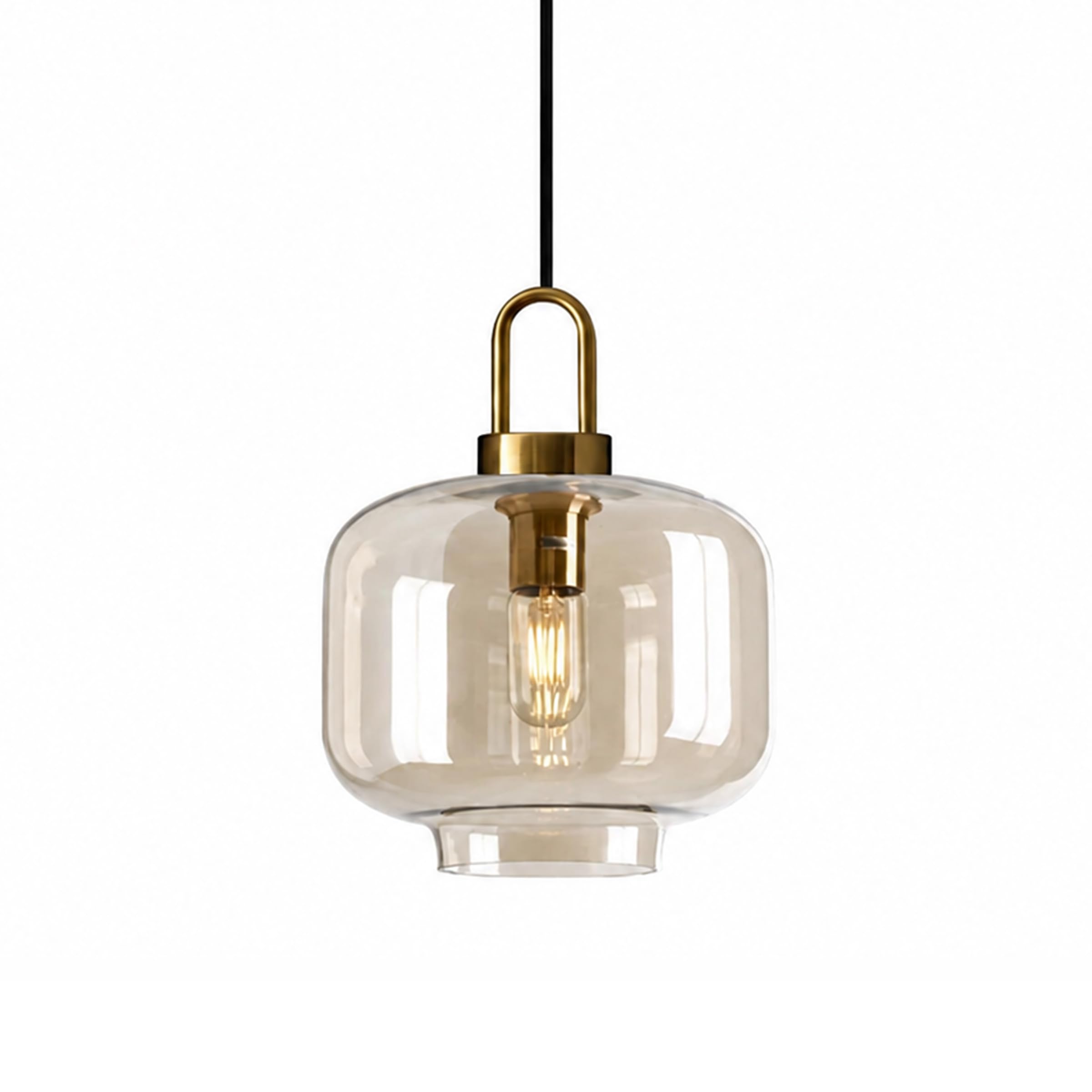EKSED Amber Glass Pendant Lighting Fixture, Vintage Handheld Brass Lamp Head with E27 Socket for Kitchen Island, Dining Room or Bedroom (A)