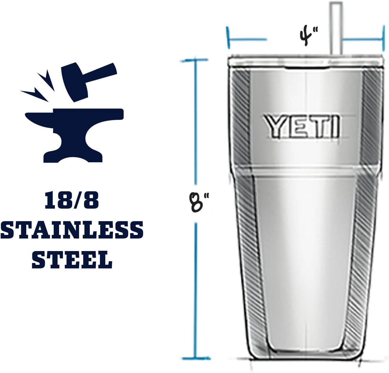 YETI Rambler 26 oz Straw Cup, Vacuum Insulated, Stainless Steel with Straw Lid