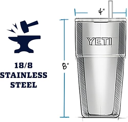 Miniatura 7 de YETI Rambler - Vaso de 26 onzas, aislado al vacío, acero inoxidable con tapa y sorbete