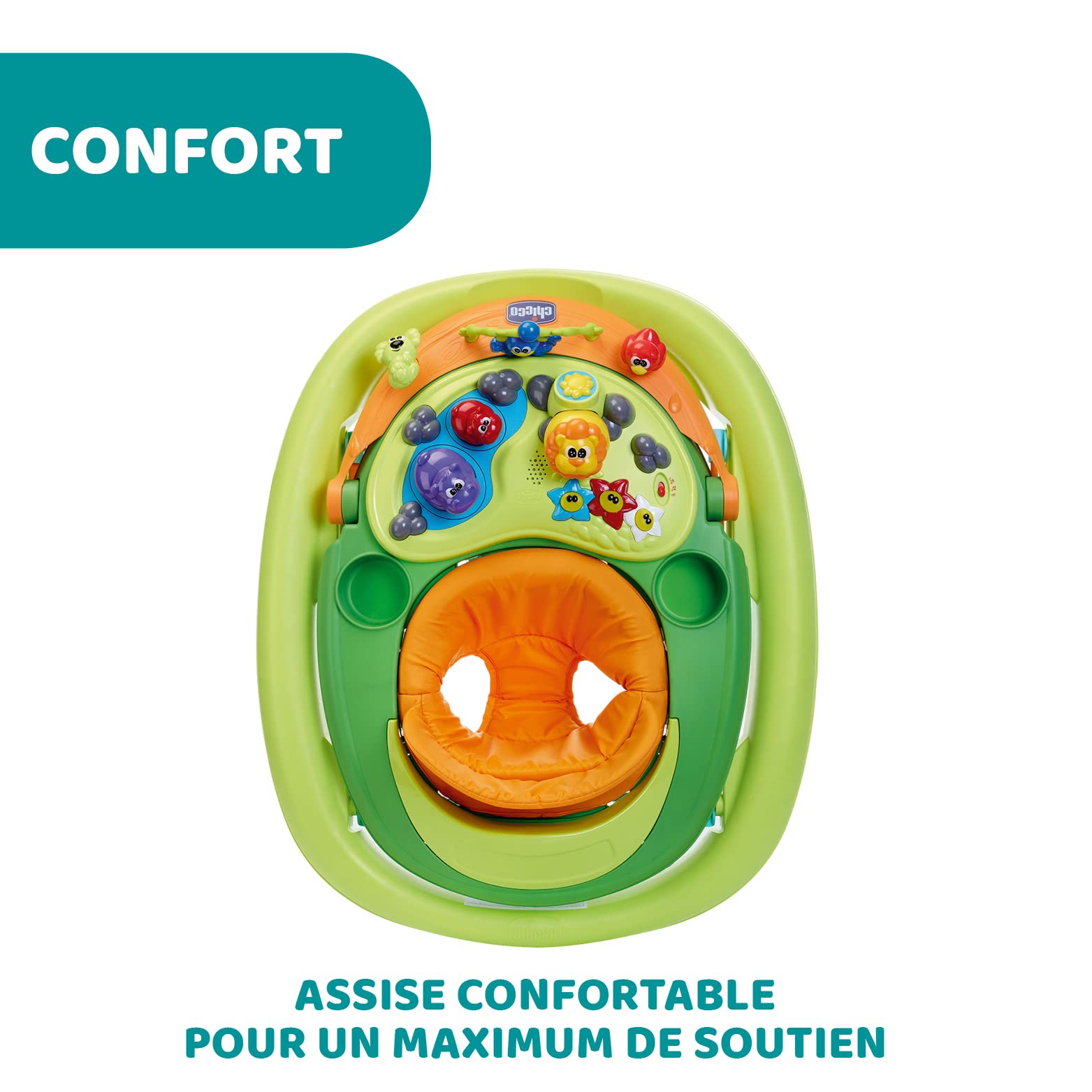 Chicco Trotteur Walky Talky pour Tout-Petits, avec Panneau de Jeu Électronique, Hauteur Réglable, Freins de Sécurité, Roues Pivotantes, Pliable et Compact, 6 Mois +