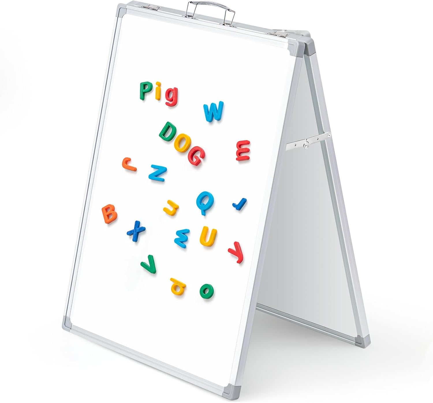 Lincia 24 x 18 Inch Portable Dry Erase Board with Stand, Foldable White Board Double Sided Whiteboard Easel, Silver Aluminum Frame with Metal Handle for Office Home School Teaching Demonstration 24"W x 18"H