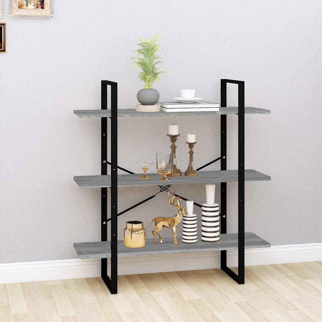 Libreria grigia, in legno Sonoma, con struttura in metallo, 100 x 30 x 105 cm, per soggiorno, ufficio, studio, organizer