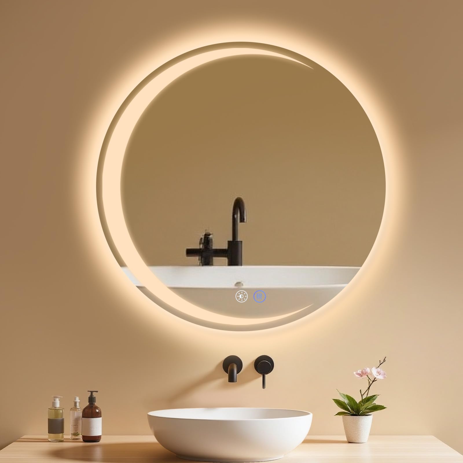 Specchio Bagno Specchio Led - Girare 50cm Specchiera Bagno con Luce 70cm Antifog Dimmerabile 3 Colori Luce Memoria HD Vetro Temperato IP44 Installazione Semplice