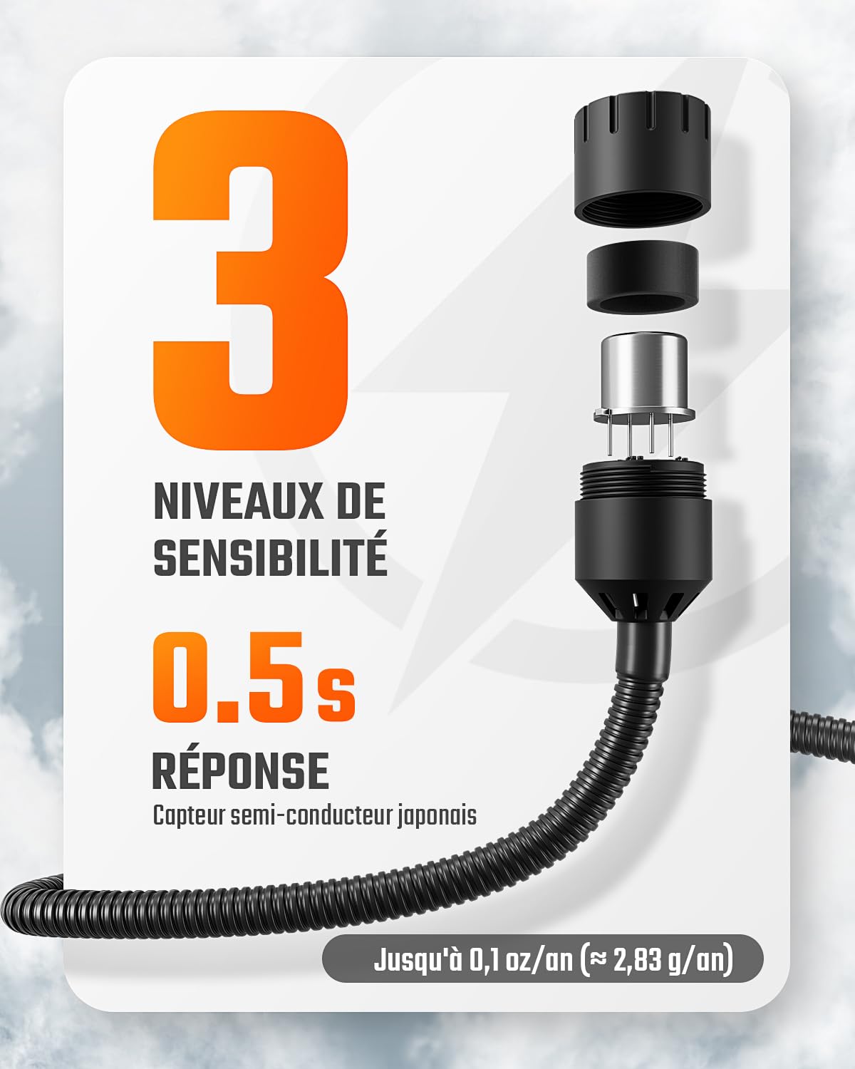 TOPTES RT-389 Détecteur de Fuite de réfrigérant Rechargeable, détecteur de Fuite de fréon avec 3 sensibilité et 3 Types d'alarme, pour CFC,HCFC,HFC,HFO,HC pour Automobile, Maison Industrie – Orange