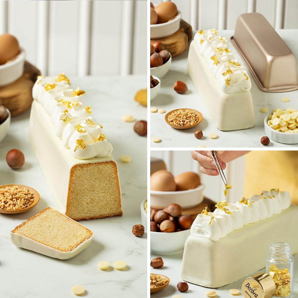 Decora 0070117 Backform Slim Cake Gold Line 21 x 8 x 5,8 H cm, ideal für süße und herzhafte Zubereitungen, aus robustem Metall, antihaftbeschichtet, Stahl