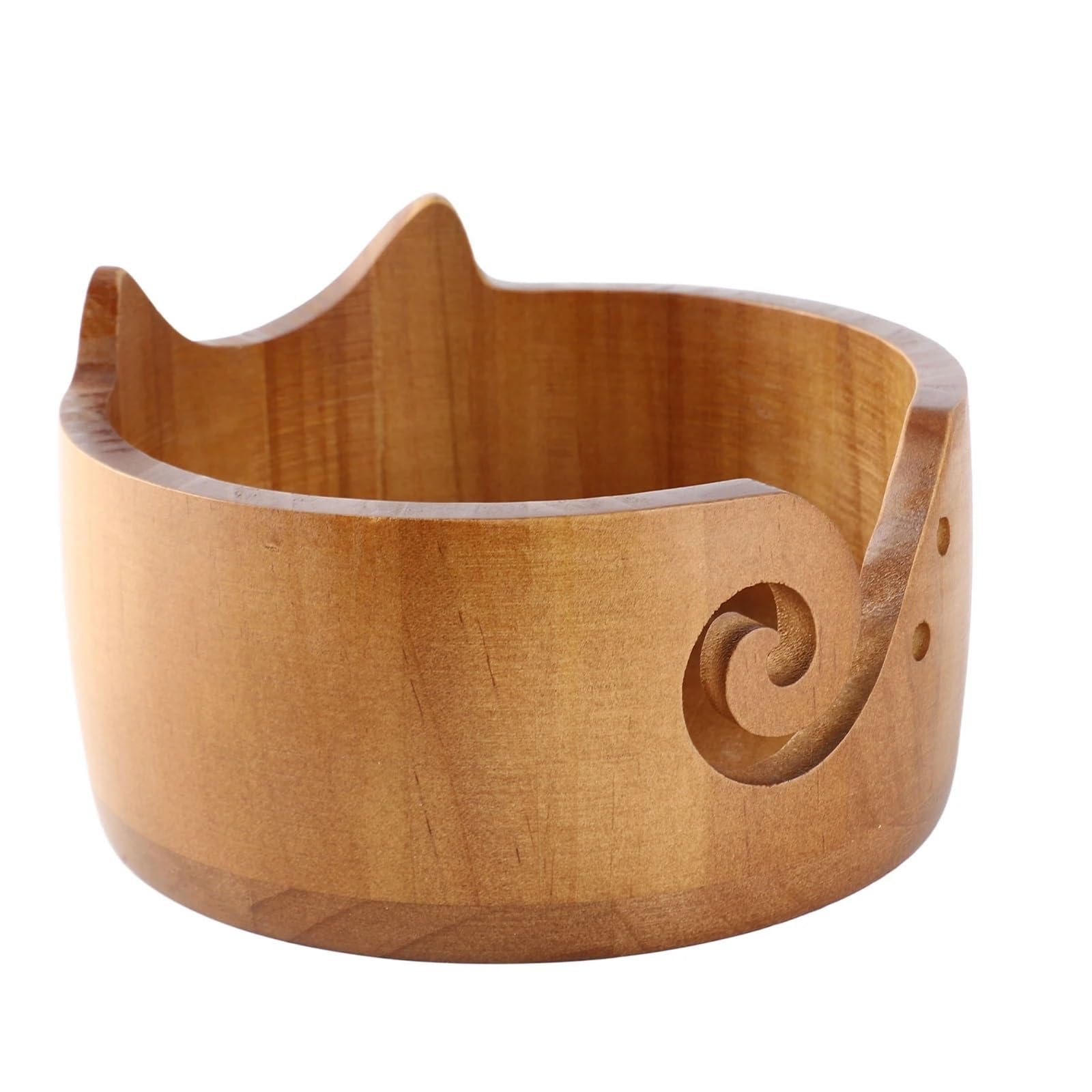 Ciotola per Conservare Il Filo Ciotola di Filato in Legno Dispenser Porta Filati a Forma Gatto Carino Scatola portaoggetti for organizzatore for Uncinetto for la casa(18x18x10cm)